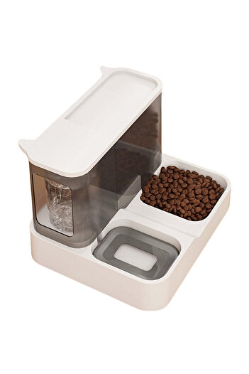 MNS 2 in 1 automatic pet dispenser water 1L food 2.8L white transparent design