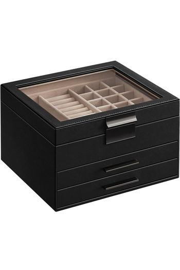 OEM SONGMICS 3-Tier Jewelry Box, 2 Drawers, Glass Lid and Lock, 20x23x14cm, ne