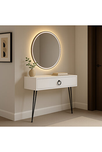 Egecan Mobilya Beyaz Metal Ayaklı Modern Dresuar – 80x20x20 cm, Suntalam, Minimalist Antre ve Salon Konsol Dolabı