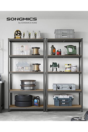 SONGMICS Metal Storage Rack, with MDF Shelves, 5 Shelves, Max. 600 kg, 200x100x50cm, Gray