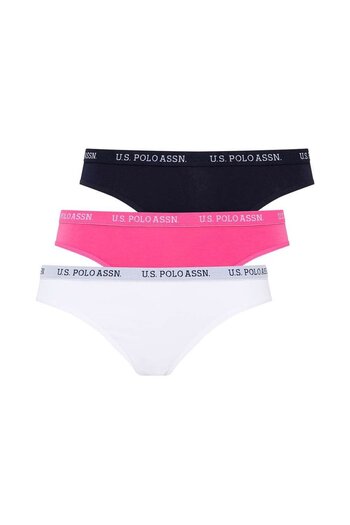 U.S. Polo Assn. Licensed 95% Cotton Women's Slip Panties 3-Piece Special Boxed Package / Fuchsia - Navy Blue - White