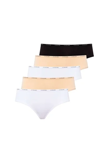 U.S. Polo Assn. Licensed 47% Modal 47% Cotton High Waist Colorful 5-Piece Special Boxed Package / Black - White - Skin