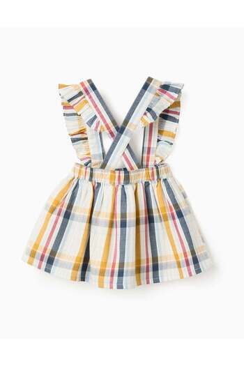 Ziddy Cotton Checked Baby Girls Pinafore Dress 'B&S', Multicolour