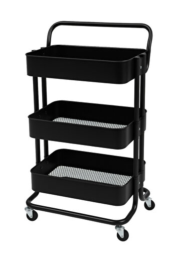 TSUMAB 3-Tier Metal Utility Storage Trolley with Wheels – Black