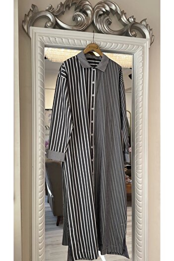 Invee 7089 Striped Long Shirt - Black