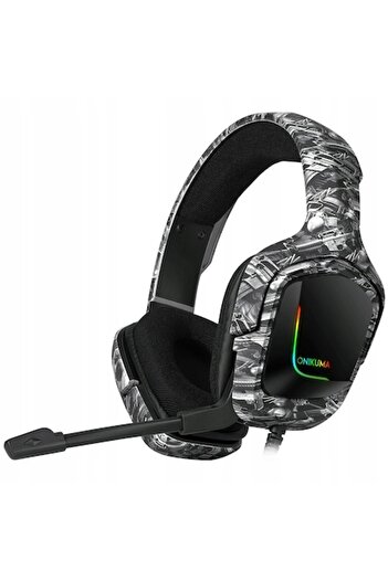 Onikuma Casti K20, pentru gaming, LED, cu microfon, Negru