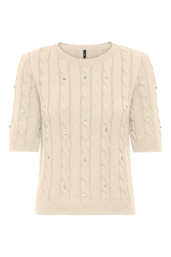 ONLY Women's Onlussi Pearl and Stone Decoration Short Sleeve Knitted Sweater 15352067 Ecru