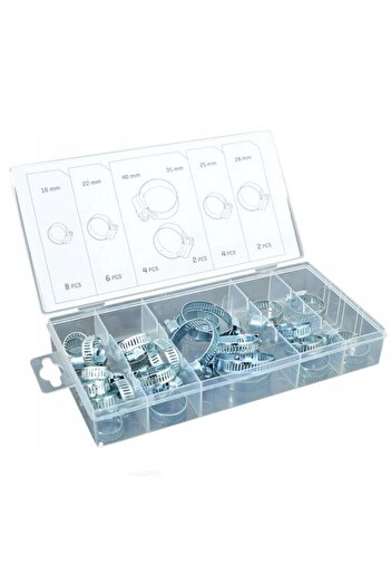 zola Set of 26 hose clamps, 6 sizes, 16/22/25/28 x 8 mm, 35/40 x 12.7 mm, storage box