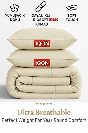 İQON Microfiber Soft Silicone Double Quilt Pillow Set Beige