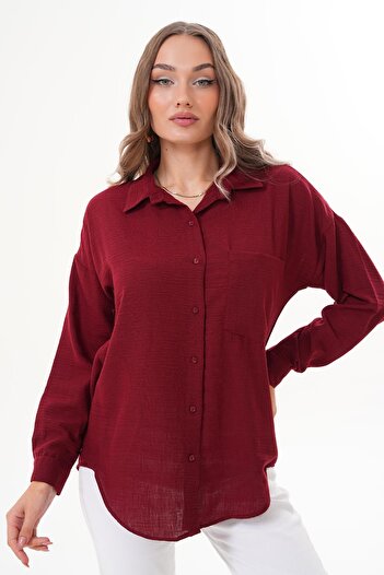 ŞİMAL Women's Single Pocket Detailed Oversize Shirt 255145 -