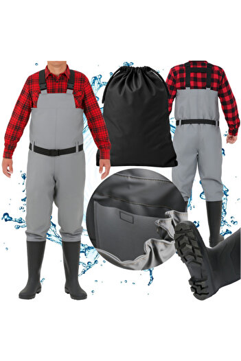 zola Rubber overalls, size 41, adjustable, inside pocket, carrying case, PVC, gray/black
