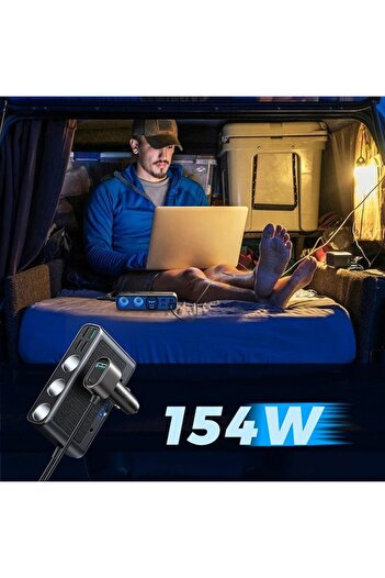 Joyroom JR-CL06 Car Charger, 5 USB Ports and 1 USB-C Port, LED Display, 154W, Quick Charge 3.0, 1m C
