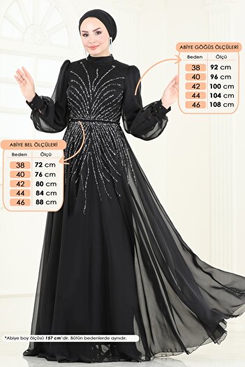 ModaMerve SUAL Taş Detaylı Abiye 4953D170-MS Siyah