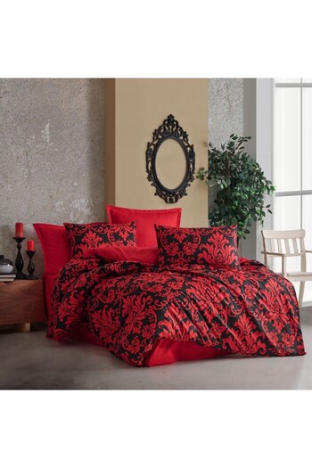 Pucioasa Double bed linen made of 100% cotton with red baroque print, Calligra