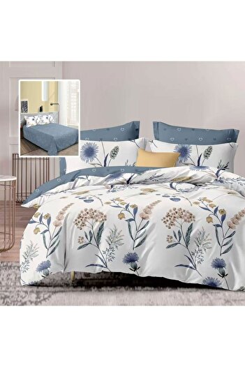 Pucioasa Finet 6-piece bed linen with blue and beige flowers