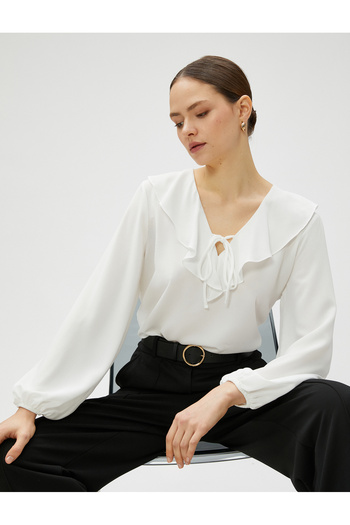 Koton V Neck Blouse Voluminous Detail Long Sleeve