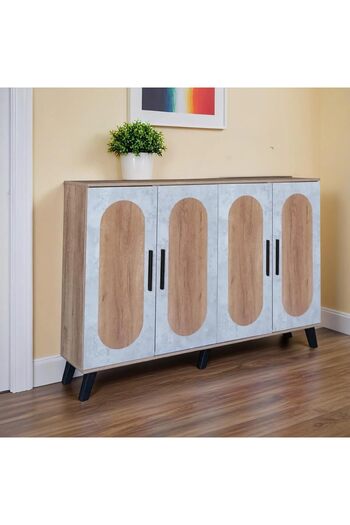 BAITY Shoe Cabinet 4 Doors Malaysian Wood Wooden and Gray Color - MLY-1051