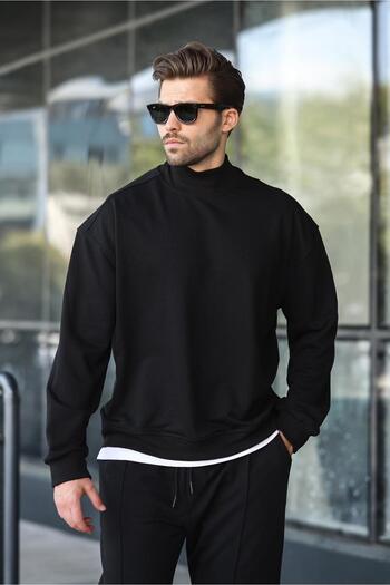 Madmext Black Half Turtleneck Men's Basic Sweatshirt E7158