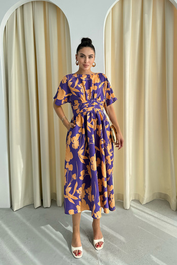Seda Yalçın Atelier Orange Patterned Princess Mold Midi Dress
