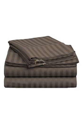 HomePuls Bed Sheet with Elastic Damask Cotton 100% 1 cm Stripe, 210 x 250 cm, Suitable for 160 x 200 cm Mattr