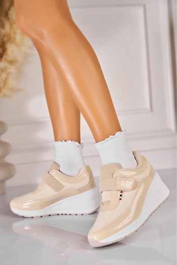 Joana Women's Beige Platform Shoes Made of Eco-Suede Leather Mikeila