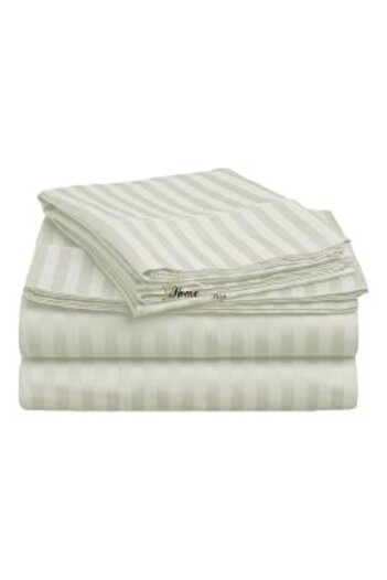HomePuls Fitted Bed Sheet Damask Cotton 100% Stripe 1 cm, 190 x 250 cm for Mattress 140 x 200 cm, Light Cream