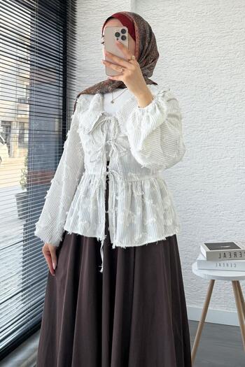 MELEK ARAZ Tasseled Striped Cotton Kimono – Gray
