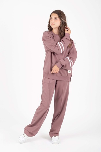Mnk Baby&Kids Girl's Sport Emblem Side Snap Detailed Tracksuit Set M00759 Dried Rose