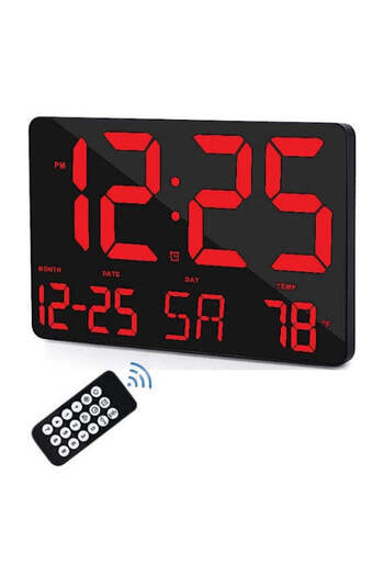 VTM Digital Table and Wall Clock with Red LED, Calendar, Temperature, Alarm, Snooze, 25x16cm