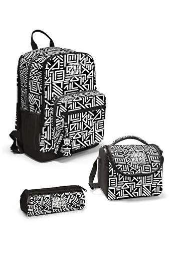 Coral High Goshopya Black and White Geometric Patterned 3-Piece School Bag Set Goset0123682
