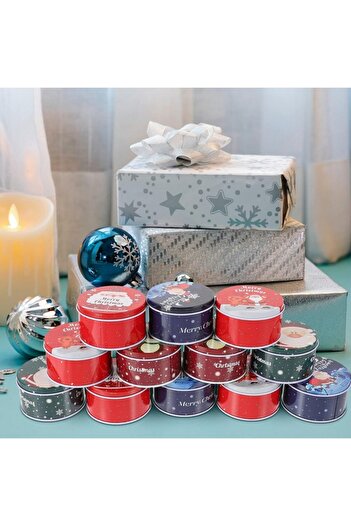 Jojofuny Set of 12 mini red metal boxes with lids, Christmas motifs for storage, 7.5x4.5 cm,