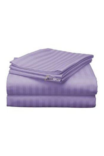 HomePuls Bed Sheet for 2 Persons Damask Polycotton Stripe 1 cm, 220 x 230 cm, Lilac Iris
