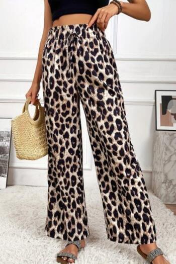 Mossta Leopard Patterned High Waist Wide Leg Trousers - Leopard