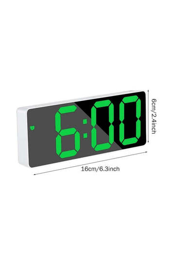 VTM Ceas Digital Alb cu LED Verde, Temperatura, Alarmă, Comandă Vocală, 160x60x25 mm