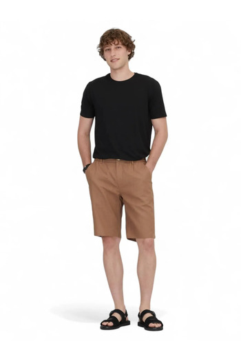 Kip Brown Woven Jogging Fit Casual Cotton Blend Bermuda