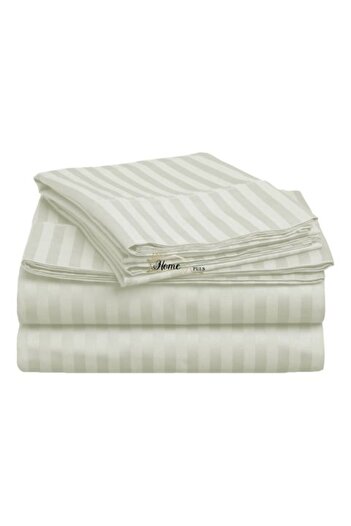 HomePuls Bed Sheet with Elastic Damask Cotton 100% Stripe 1 cm, 230 x 250 cm for Mattress 180 x 200 cm, Light
