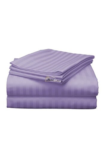 HomePuls Bed Sheet for 2 Persons Damask Polycotton Stripe 1 cm, 220 x 230 cm, Lilac Iris
