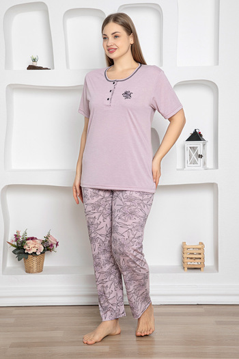 Fulla Moda Floral Patterned Plus Size Pajama Set
