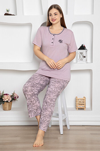 Fulla Moda Floral Patterned Plus Size Pajama Set
