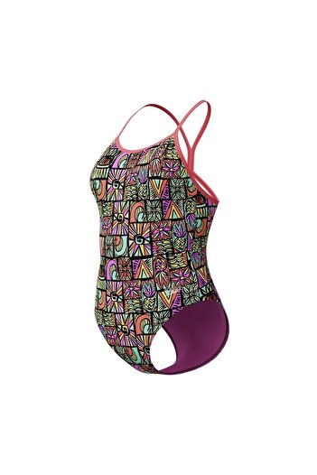 SPEEDO Allover Digital V-Back Girl's Swimmer Swimsuit Patterned Purple
