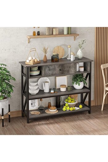 SKY TOUCH SKY-TOUCH Console Table, Entryway Table with 3-Tier Storage Shelves Boxes, Industrial Wooden Hallway