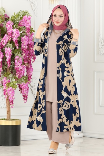 ModaMerve Patterned Triple Viscose Suit 4026Bg354-Ms Laci&Vizyon