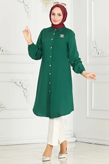 ModaMerve Elastic Cuff Viscose Tunic 0171Bg354-Ms Light Emerald