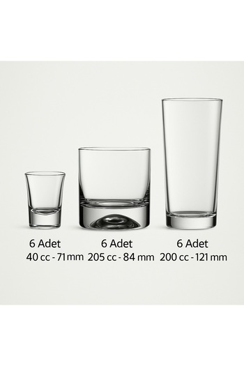ORTAKÖY CENNETİ 18 Piece Set, Shot Glass, Whiskey Glass, Vodka Glass, Glass Soft Drink Glass
