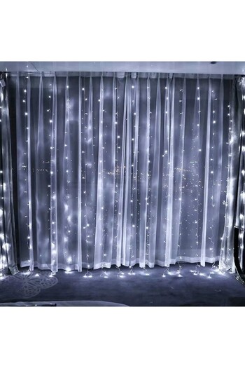 Teo Instalatie Craciun, Tip Perdea, IP44, 8 m x 2 m, 960 LED-uri, Alb rece, 8 jocuri de lumini, Transfor