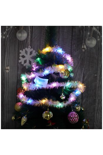 Teo Christmas tinsel with LED, Multicolor, simple, 2 m x 5 cm, PVC, String, Artificial,