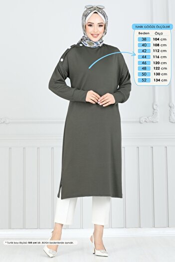ModaMerve Accessory Buttoned Hijab Tunic 2695Ayd574-Ms Khaki