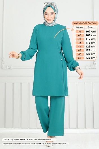 ModaMerve Lace-Up Hijab Suit 3004Bm387-Ms Light Petrol