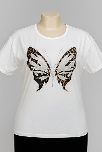 Sarisa Viscose Butterfly Printed Stone Embroidered T-Shirt