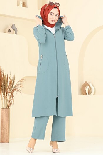 ModaMerve Front Zipper Hijab Suit 9025S324-Ms Light Mint